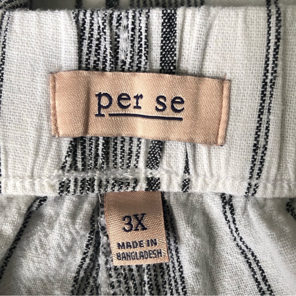 Per Se Womens Wide Leg Capri Pants Linen Blend Striped Drawstring Size 3X - Picture 8 of 9